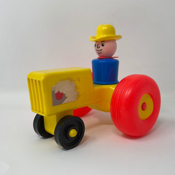 Vintage Fisher Price Little People Yellow Tractor #915 Farm With Cowboy