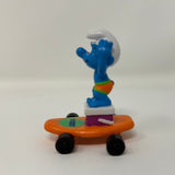 Vintage 1996 Peyo Applause Smurf On Skateboard Rolling Collectible Hardee's Toy