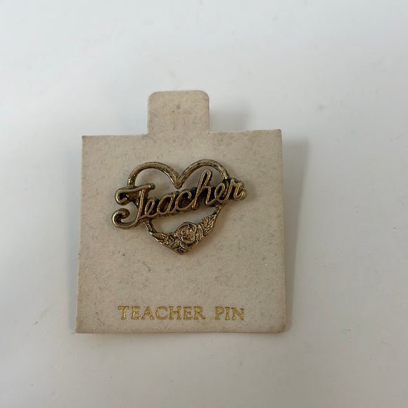 Teacher Heart with Rose Script Letters Favorite Lapel Hat Vest Pin Tie Tack