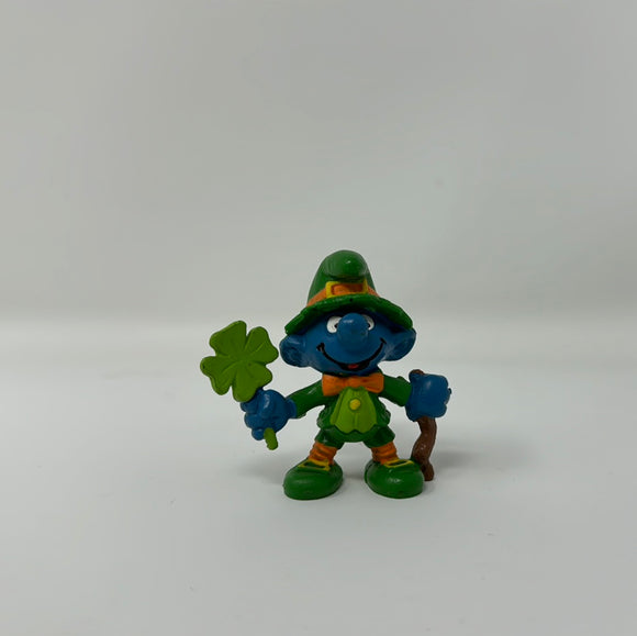 Vintage 1982 Irish Smurf Good Luck Leprechaun Green 4 Leaf Clover Peyo Schleich