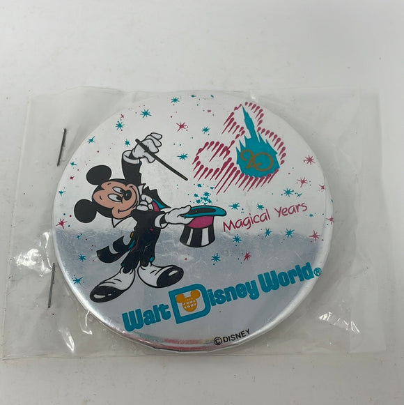 Walt Disney World 20 Magical Years Shiny Silver Mickey Mouse Pin Back Button