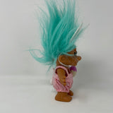 Vintage Russ Easter Bunny Troll Blue Hair Pink Overalls