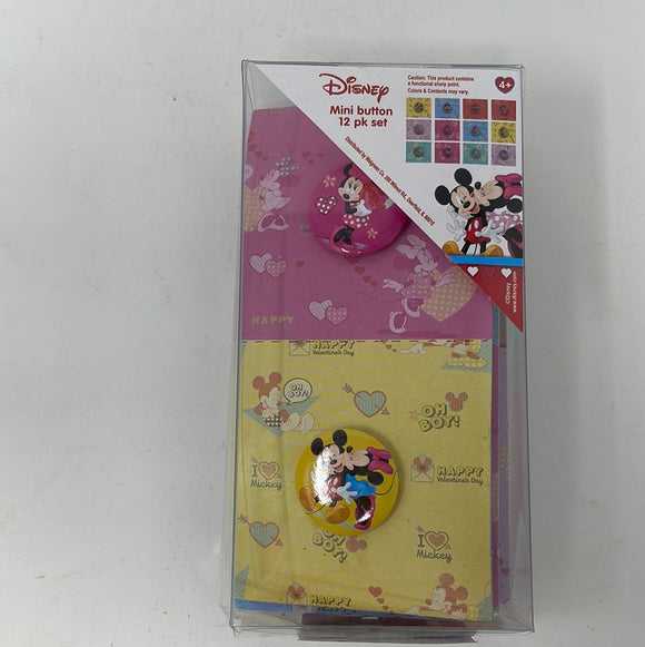 Disney Mickey & Minnie Mouse Mini Button 12 Pack Set Valentine LOVE Theme Age 4+