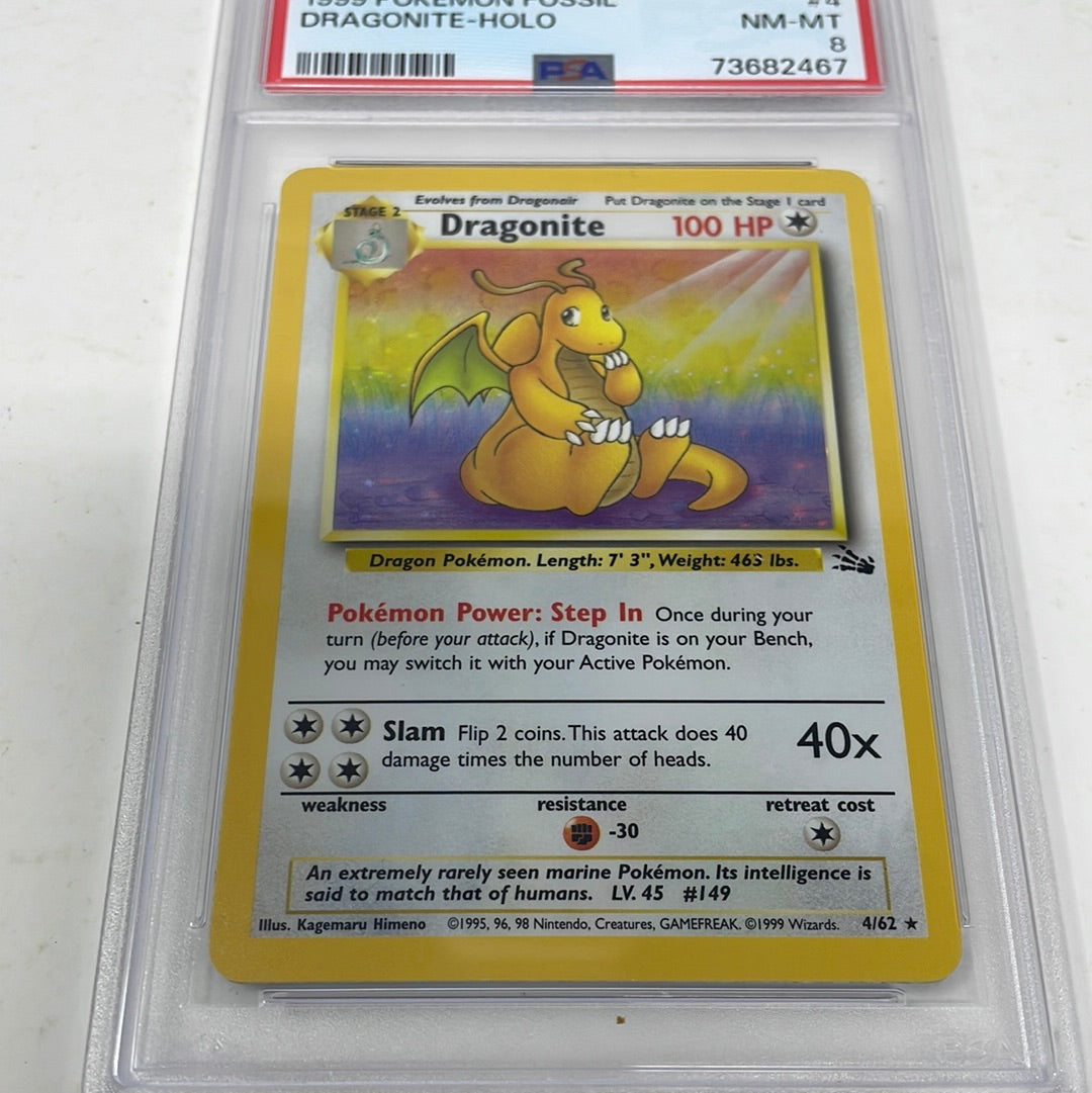 1999 Pokémon Fossil Holo Dragonite 4/62 PSA Graded 8 NM-MT – shophobbymall
