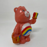 Vintage 80's CARE BEARS 2" Mini PVC FIGURE CHEER BEAR PAINTING A RAINBOW