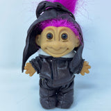 Vintage Russ Troll Doll Purple Hair Pilot Aviator Motorcycle Bomber Leather Outfit