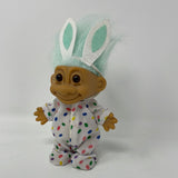 Vintage 5" Russ Troll - Bunny Rabbit Ears Blue Hair - Easter Outfit