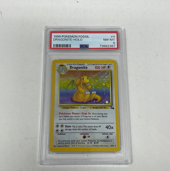 1999 Pokémon Fossil Holo Dragonite 4/62 PSA Graded 8 NM-MT