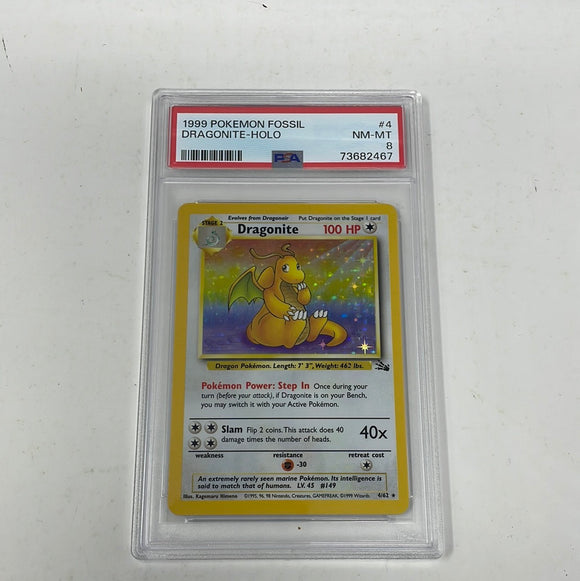 1999 Pokmon Fossil Holo Dragonite 4/62 PSA Graded 8 NM-MT shophobbymall 1999 Pokmon Fossil Holo Dragonite 4/62 PSA Graded 8 NM-MT shophobbymall