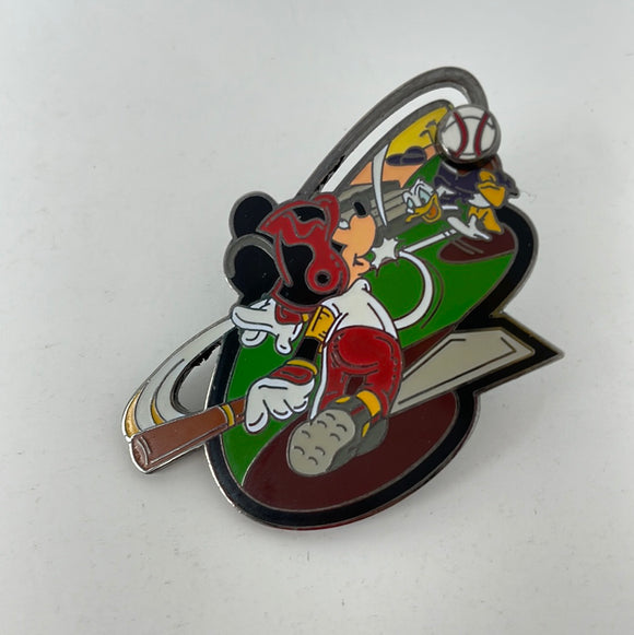 2005 Disney Official Trading Pin Back Mickey Swinging a Baseball Bat