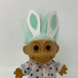 Vintage 5" Russ Troll - Bunny Rabbit Ears Blue Hair - Easter Outfit