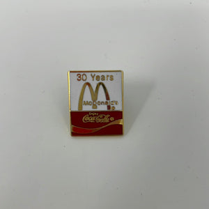 Vintage McDonald's McDonalds Lapel Pin Pinback 30 Years Coca-Cola Coke Soda Pop