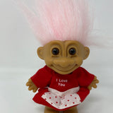 Vintage Russ I Love You Troll Doll Pink Hair Heart Dress Heart Apron