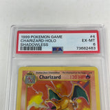 1999 Pokémon Game Holo Charizard Shadowless 4/102 PSA Graded 6 EX-MT