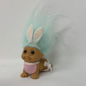 Russ Troll Crawling Baby Aqua Hair Easter Bunny Ears Mini 2 Inch Vintage