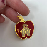 Vtg McDonalds Enamel Apple Employee Lapel Pin w/ Schoolhouse