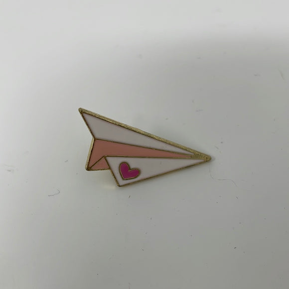 Paper Airplane Style Brooch Lapel Pin with Heart