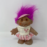 Vintage 1986 Dam Troll Doll Girl Tennis Pro Pink Hair & Visor with Dress