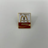 Vintage McDonald's McDonalds Lapel Pin Pinback 30 Years Coca-Cola Coke Soda Pop