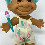 Russ Trolls Teal Hair Bunny Ears Painter Overalls Paint Brush 5 Inch Doll
