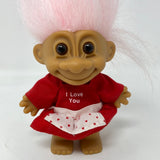 Vintage Russ I Love You Troll Doll Pink Hair Heart Dress Heart Apron