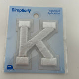 Simplicity Iron On Patch Letter K White