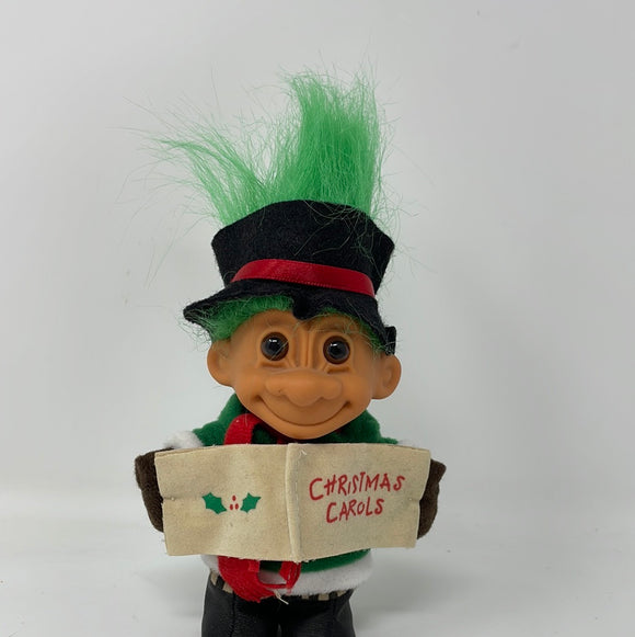 Vintage Russ Christmas Carols Troll Doll Toy Green Hair
