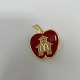 Vtg McDonalds Enamel Apple Employee Lapel Pin w/ Schoolhouse