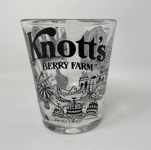 KNOTT'S BERRY FARM CALIFORNIA SHOT GLASS VINTAGE ROARING '20s CORKSCREW LOG RIDE