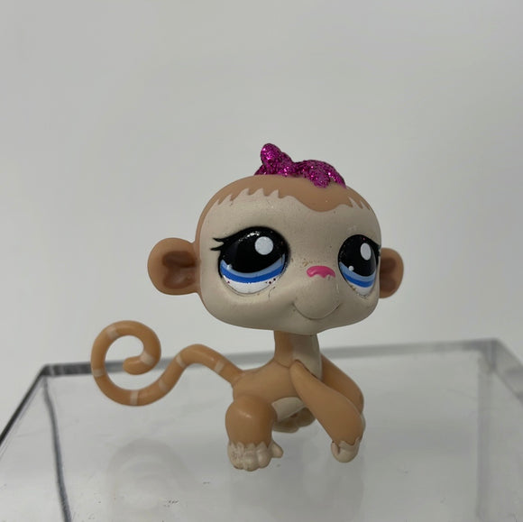 Littlest Pet Shop #2335 Monkey Cream Beige Pink Glitter Purple Dot Eyes