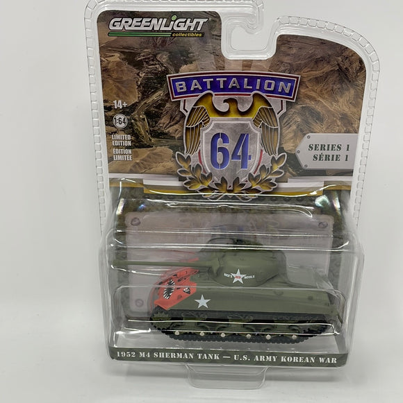 Greenlight Collectibles Series 1 1:64 Battalion 64 1952 M4 Sherman Tank U.S. Army Korean War