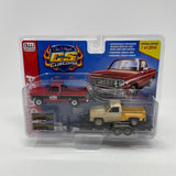 Auto World CS Customs 1975 and 1974 Chevy Pickups with Flat Bed Trailer 1 of 2016 Special Edition