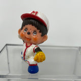 Vintage Monchhichi 1979 PVC / Plastic Mini Figure Baseball Pitcher Fast Ball