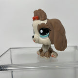 2009 LPS #2130 Brown Lhasa Apso Dog With Red Bow and Blue Eyes