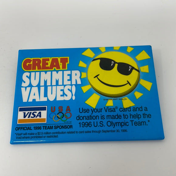 Vintage 1996 US Olympic Team Visa pin pinback Great Summer Values 3.5