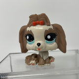 2009 LPS #2130 Brown Lhasa Apso Dog With Red Bow and Blue Eyes
