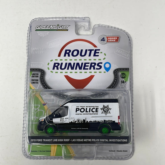 Green Light Collectibles Series 4 Route Runners 2019 Ford Transit LWB High Roof Las Vegas Metro Police Digital Investigations Green Machine 1:64