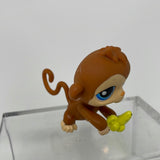 Littlest Pet Shop LPS #86 Monkey Brown With Blue Eye Magic Motion Eating Banana