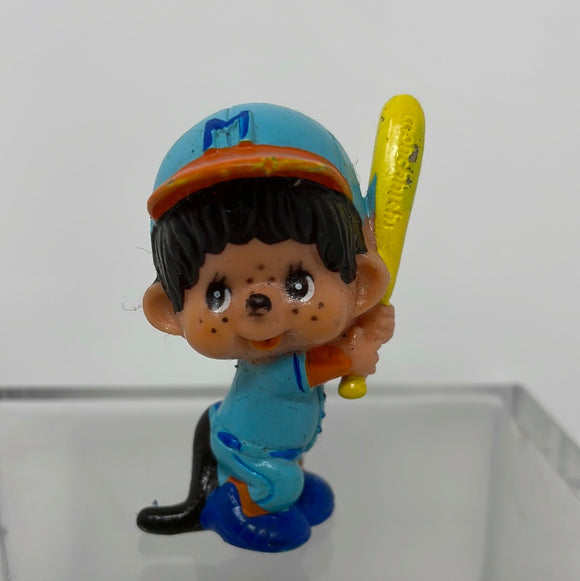 Vintage 1979 Sekiguchi Monchichi Baseball Boy Figure with Yellow Bat