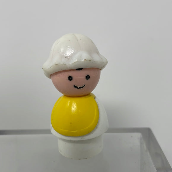 Vintage FISHER PRICE LITTLE PEOPLE NURSERY BABY WITH YELLOW BIB AND WHITE BONNET
