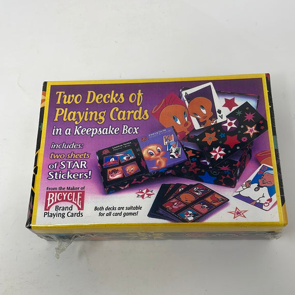 Two Decks Of Playing Cards In A Keepsake Box Tweety Deck and Looney Tunes Deck Brand New
