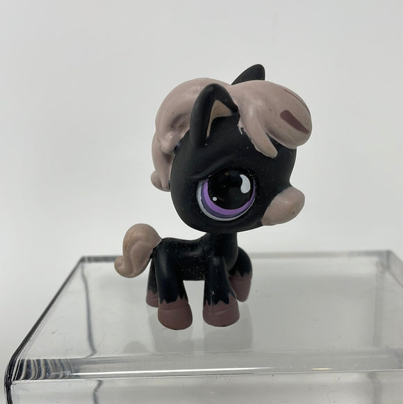Littlest Pet Shop LPS # 523 Black Gray Horse w Purple Eyes Hasbro
