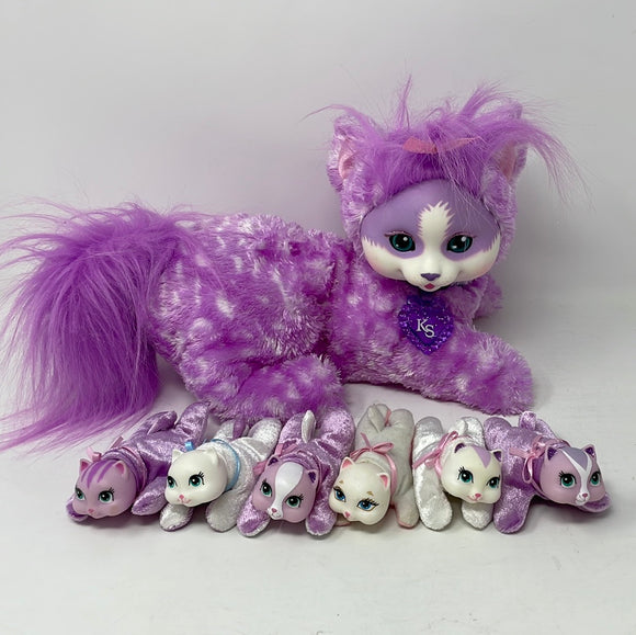 Kitty Surprise Plush Purple Mama Cat and Six Kitten Plushies