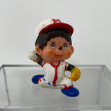 Vintage Monchhichi 1979 PVC / Plastic Mini Figure Baseball Pitcher Fast Ball