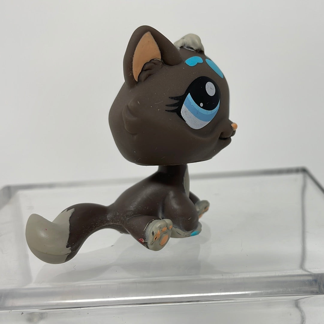 LPS Littlest Pet Shop 815 Grey Cat With Blue Hearts Light Blue Dot Eye shophobbymall