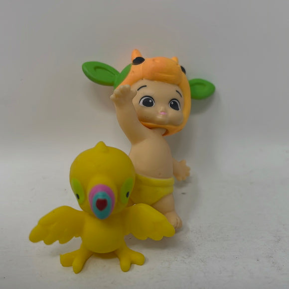 Twozies Figures Orange Cow Baby and Yellow Bird Pet