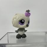 Littlest Pet Shop #449 Grey/white Owl Purple Eyes With Bow - Toy Owl